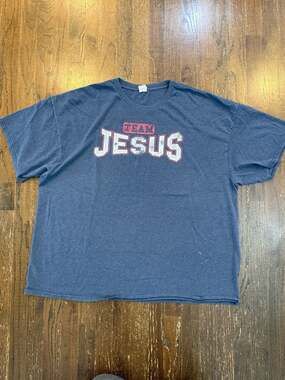 Vintage 90s Y2K TEAM JESUS Tshirt Men's Size 3XL Blue Honor Christ Our King Tee